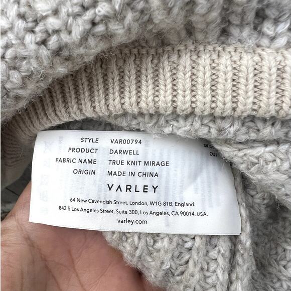 Varley | Darwell Two-Tone Oversized Mock Neck Chunky Knit Sweater Cashew Size M - Picture 7 of 11